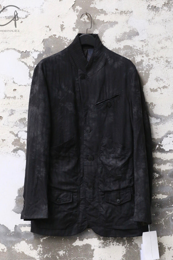 GEOFFREY B. SMALL Handmade Single Breasted Peak Lapel Coat/Jacket GBS-EV8J04-SXTHFBTW Hand Washed Charcoal Grey Chalk Stripe